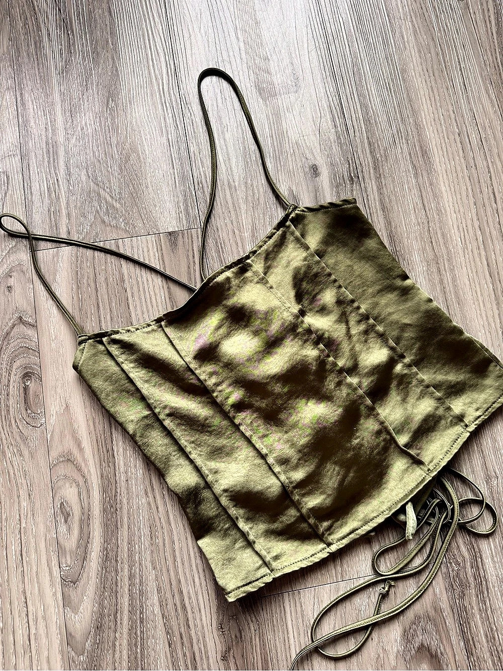 Motel Cosey Satin Crop Corset Top Green Medium